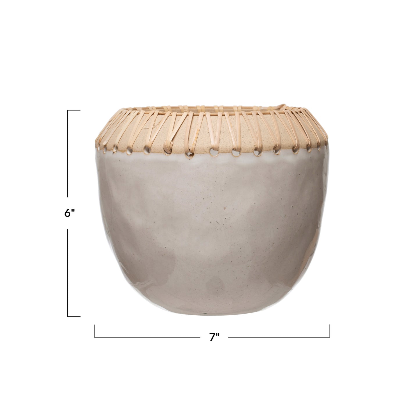 Stoneware Planter with Rattan Stitching