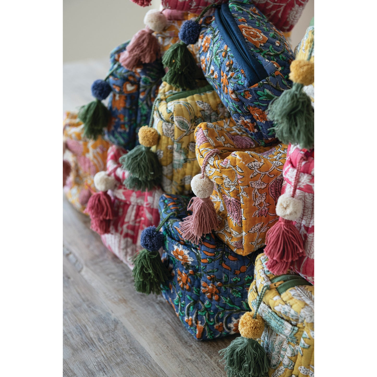 Quilted Cotton Block Print Zip Pouch
