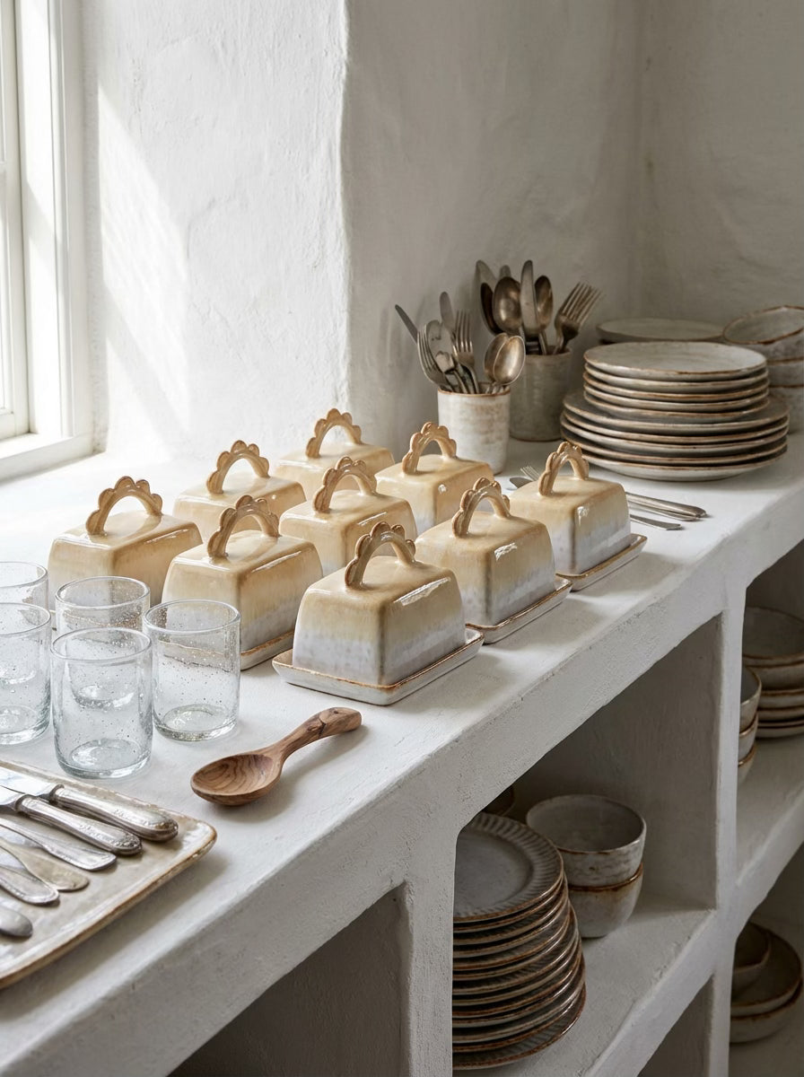 Scalloped Stoneware Butter Dish