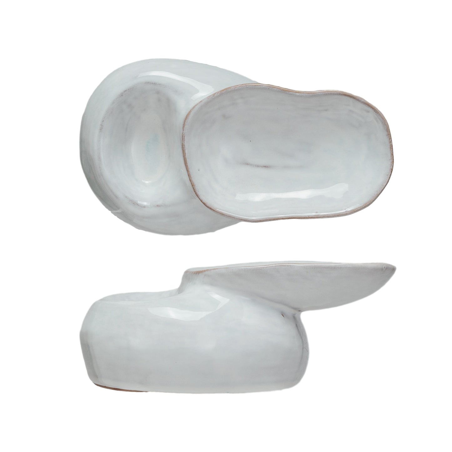 Stoneware Pedestal Dish w/ 2 Sections, Reactive Glaze (Each One Will Vary)