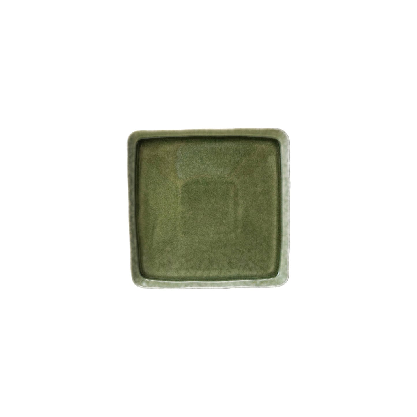 Stoneware Plate, Reactive Glaze, Green (Each One Will Vary)