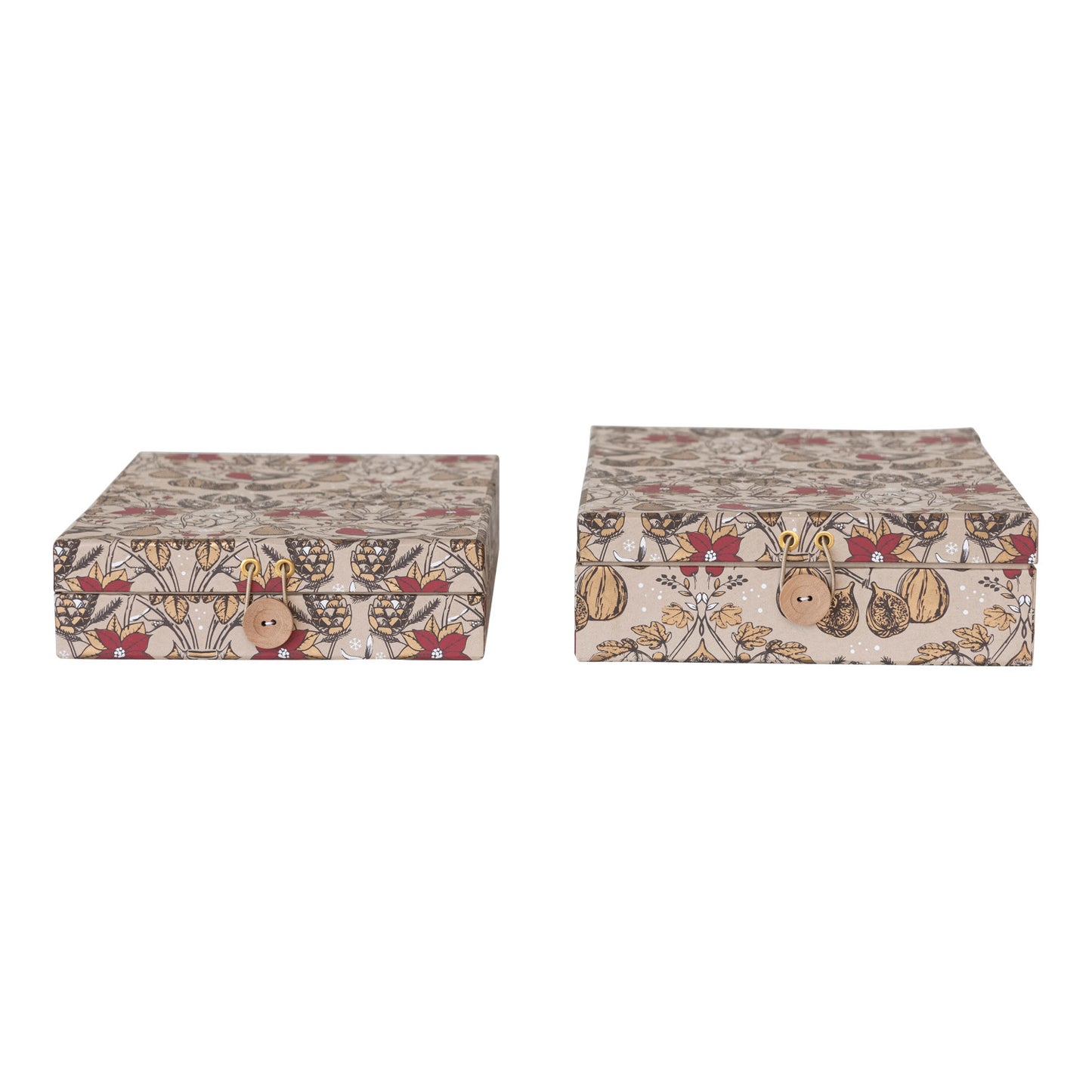 Printed Paper Gift Boxes w/ Floral Pattern & Closures, Set of 2