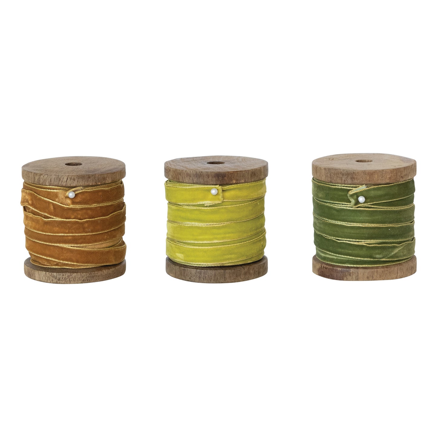10 Yard Velvet Ribbon with Metallic Edges on Wood Spool, 3 Colors