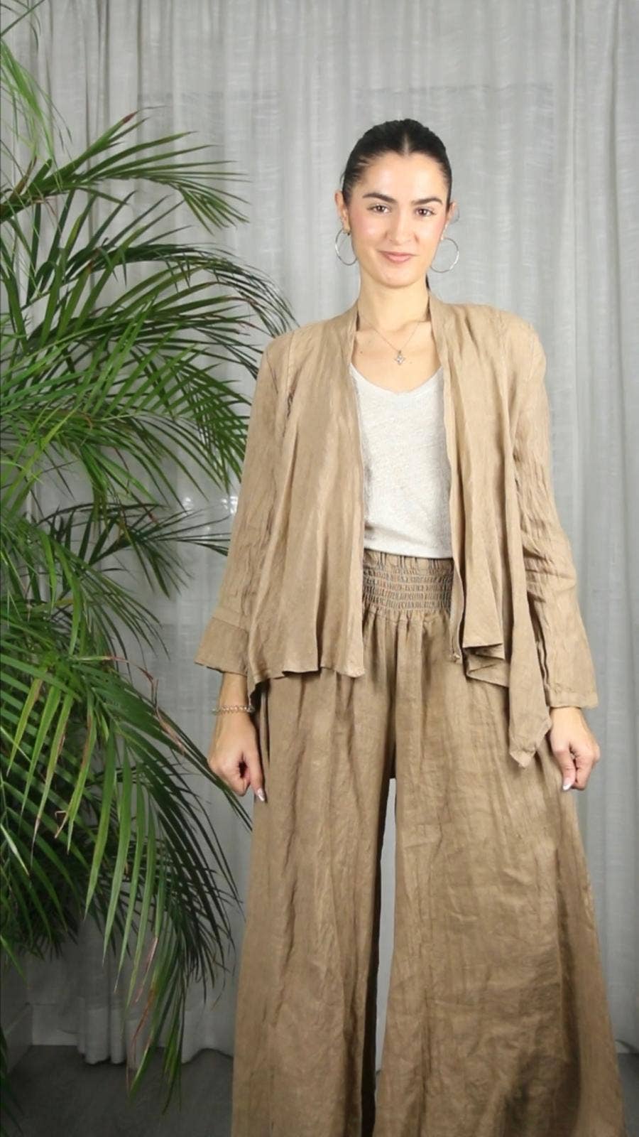 REF 30201 WIDE LEG LINEN PANTS 100%