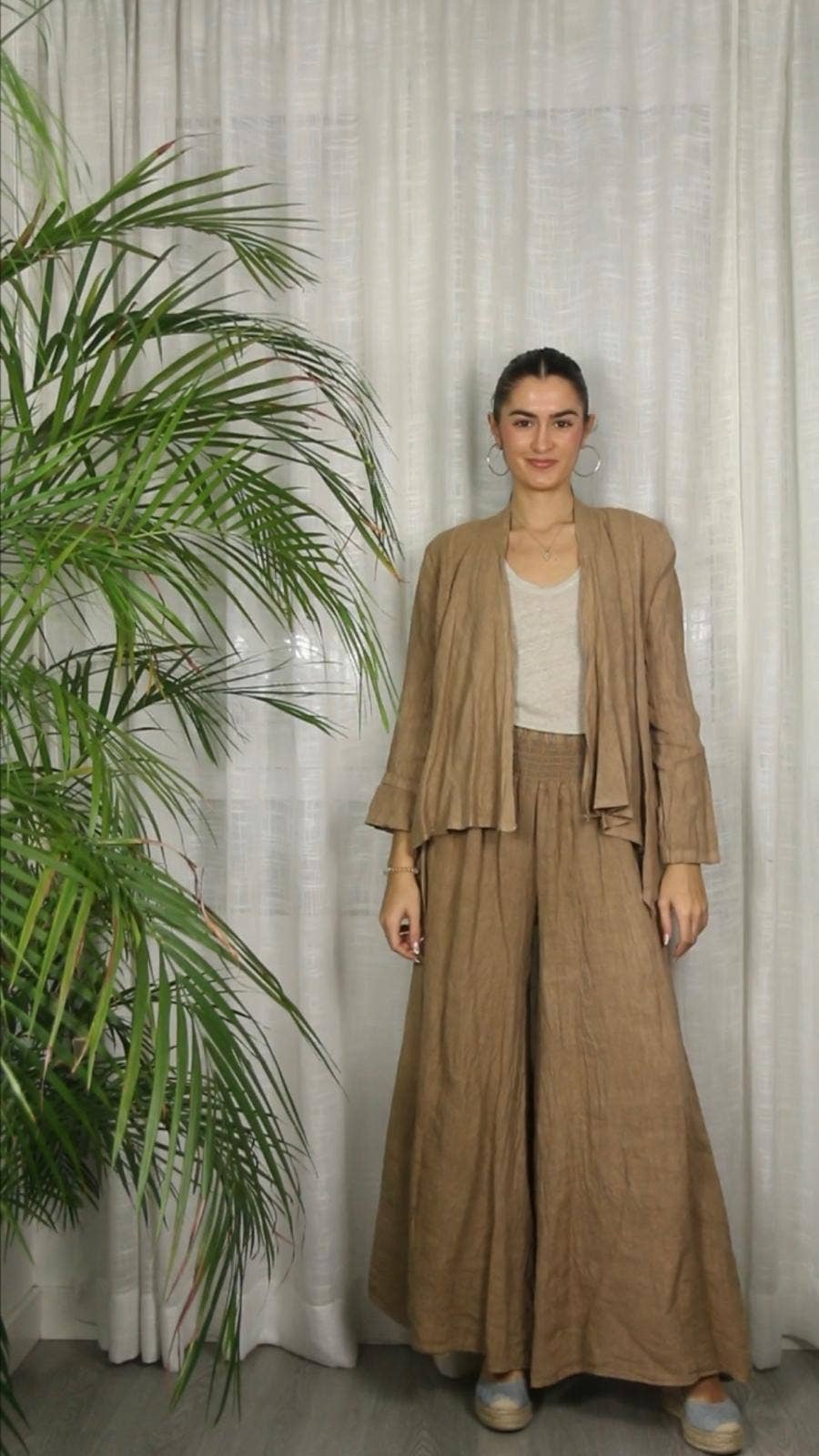 REF 30201 WIDE LEG LINEN PANTS 100%