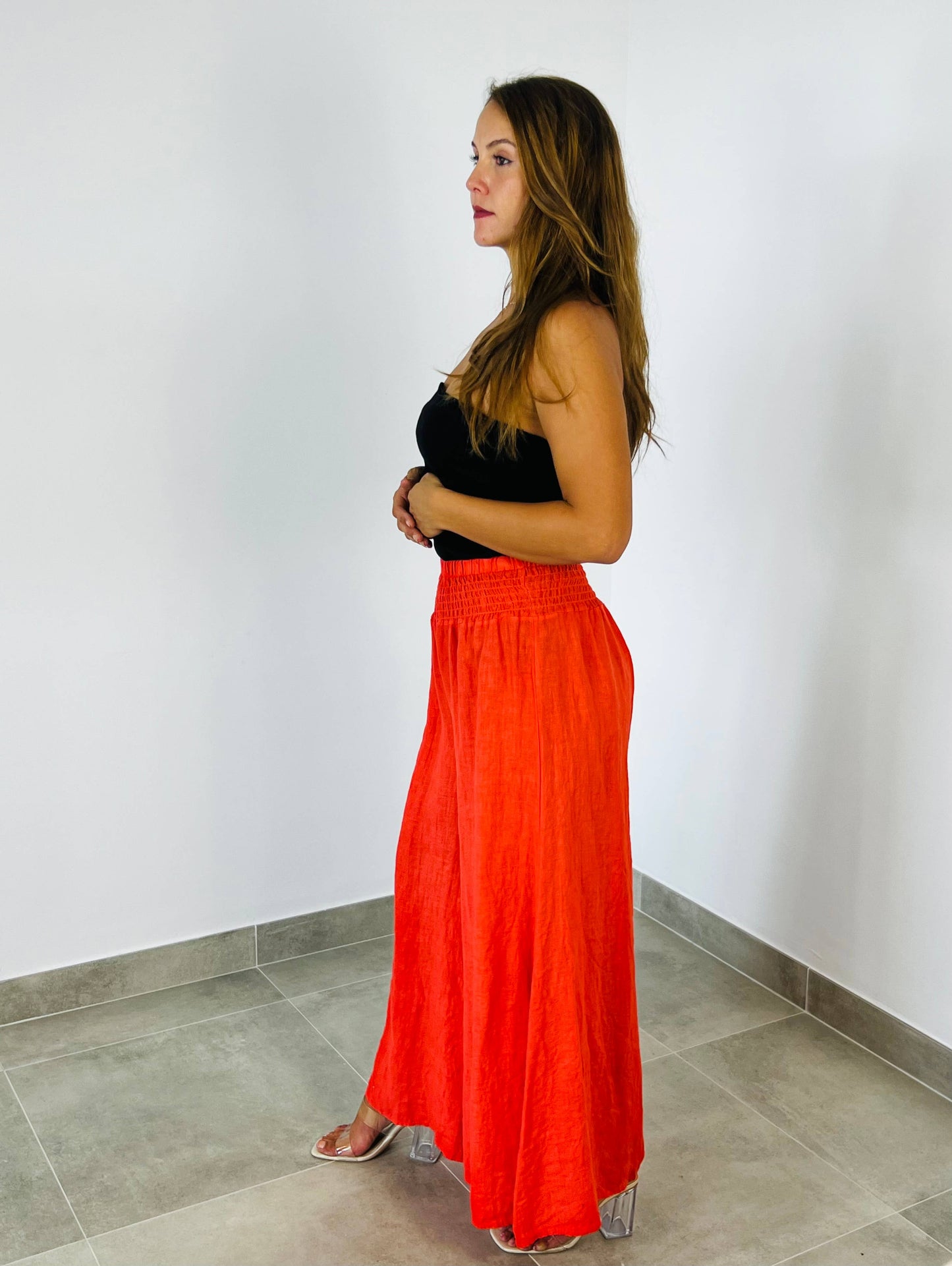 REF 30201 WIDE LEG LINEN PANTS 100%