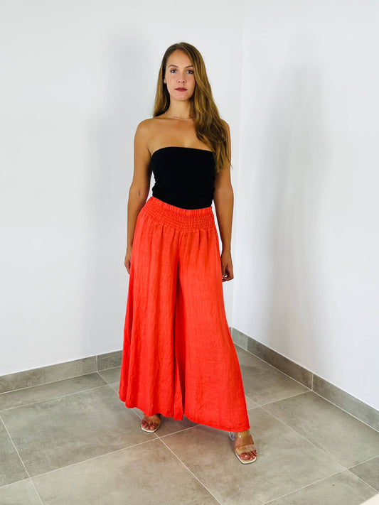 REF 30201 WIDE LEG LINEN PANTS 100%
