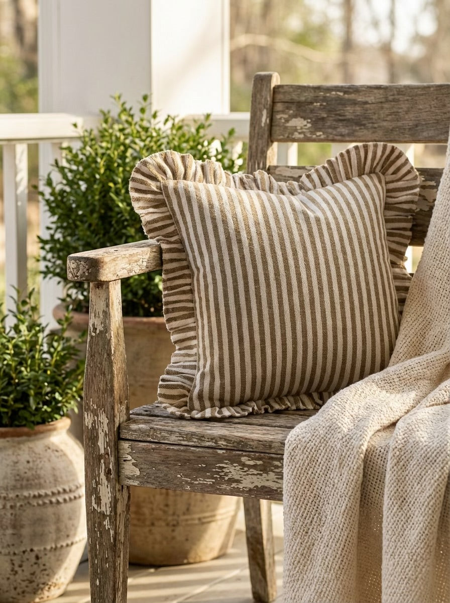 Striped Ruffle Indoor/Outdoor Pillow