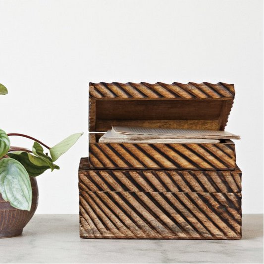 Carved Mango Wood Nesting Boxes / Set of 2