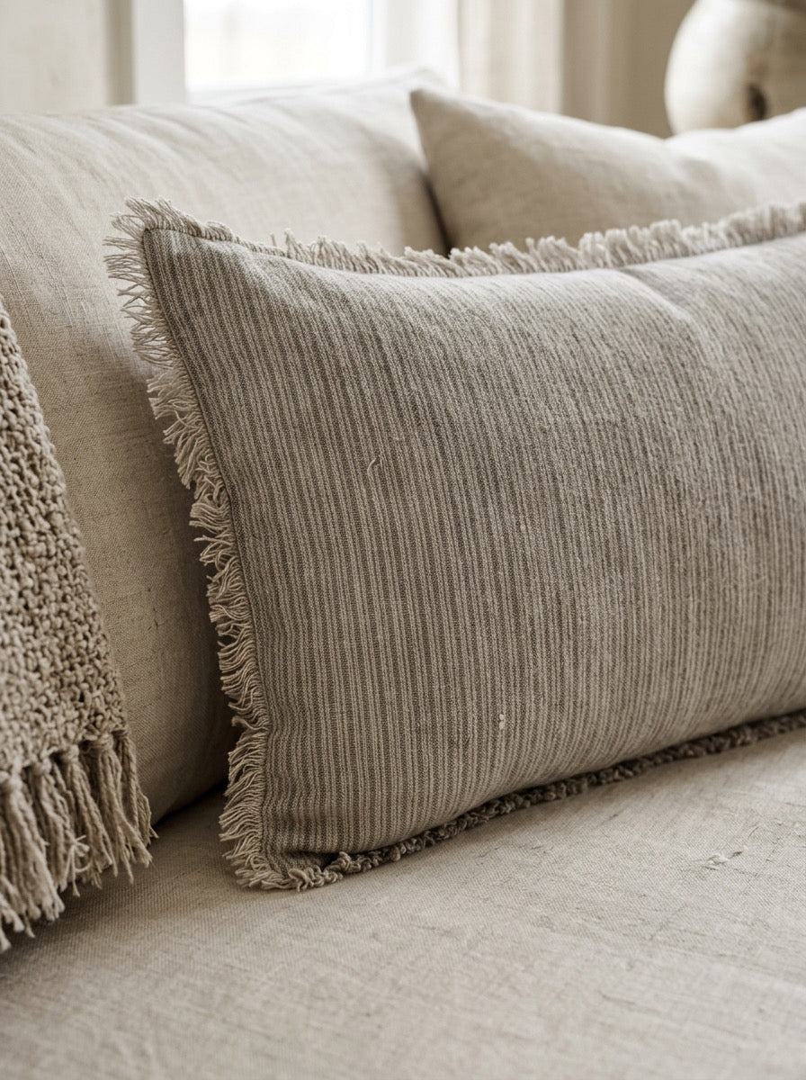 Linen Fringe Lumbar Pillow