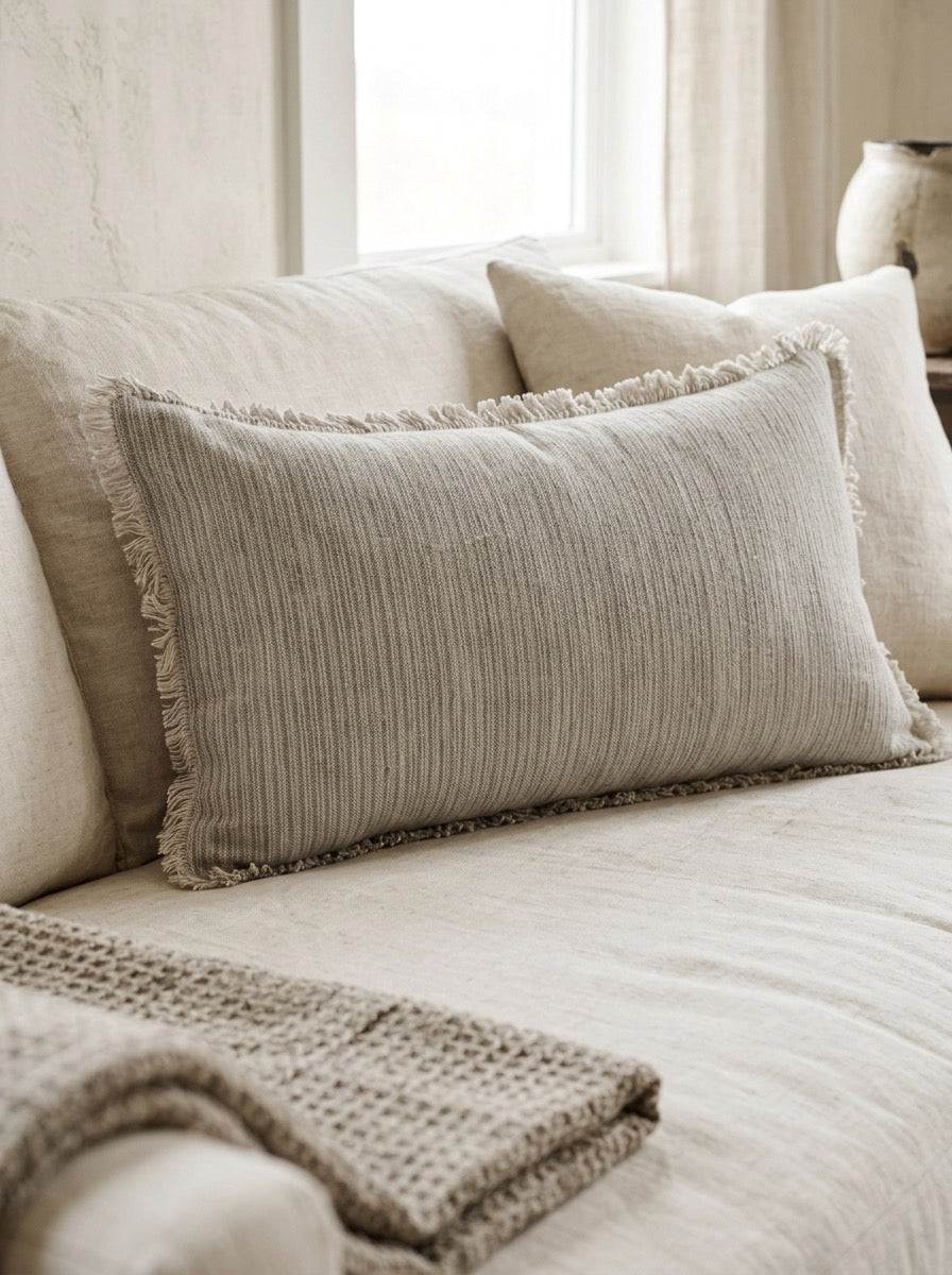 Linen Fringe Lumbar Pillow
