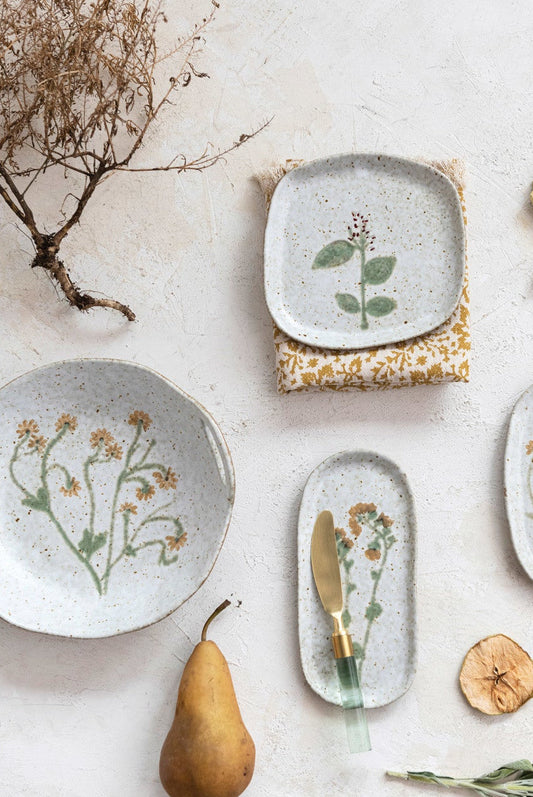 Hand-Painted Stoneware Bowl w/ Handles