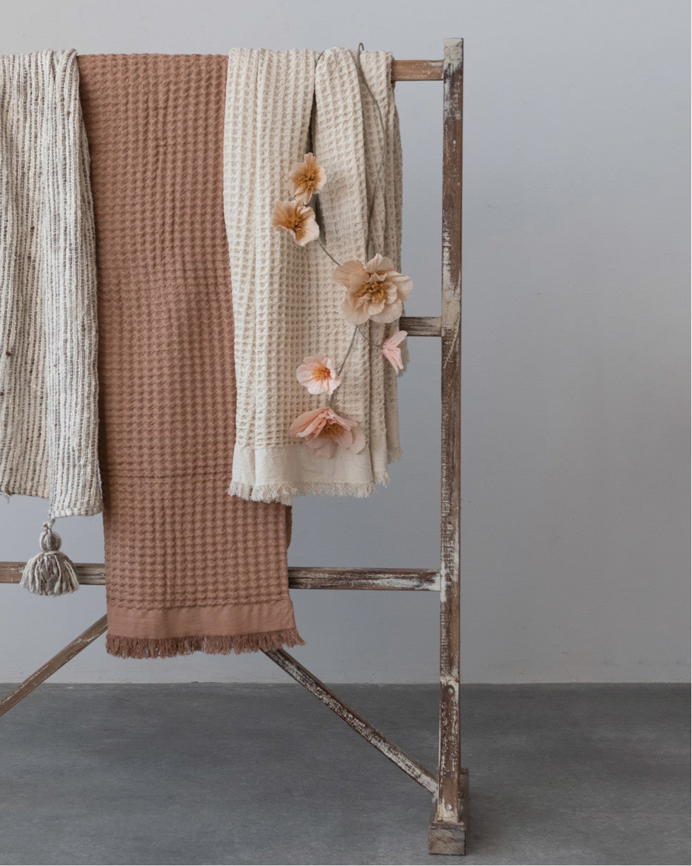 Cotton Waffle Weave Throw w/ Fringe