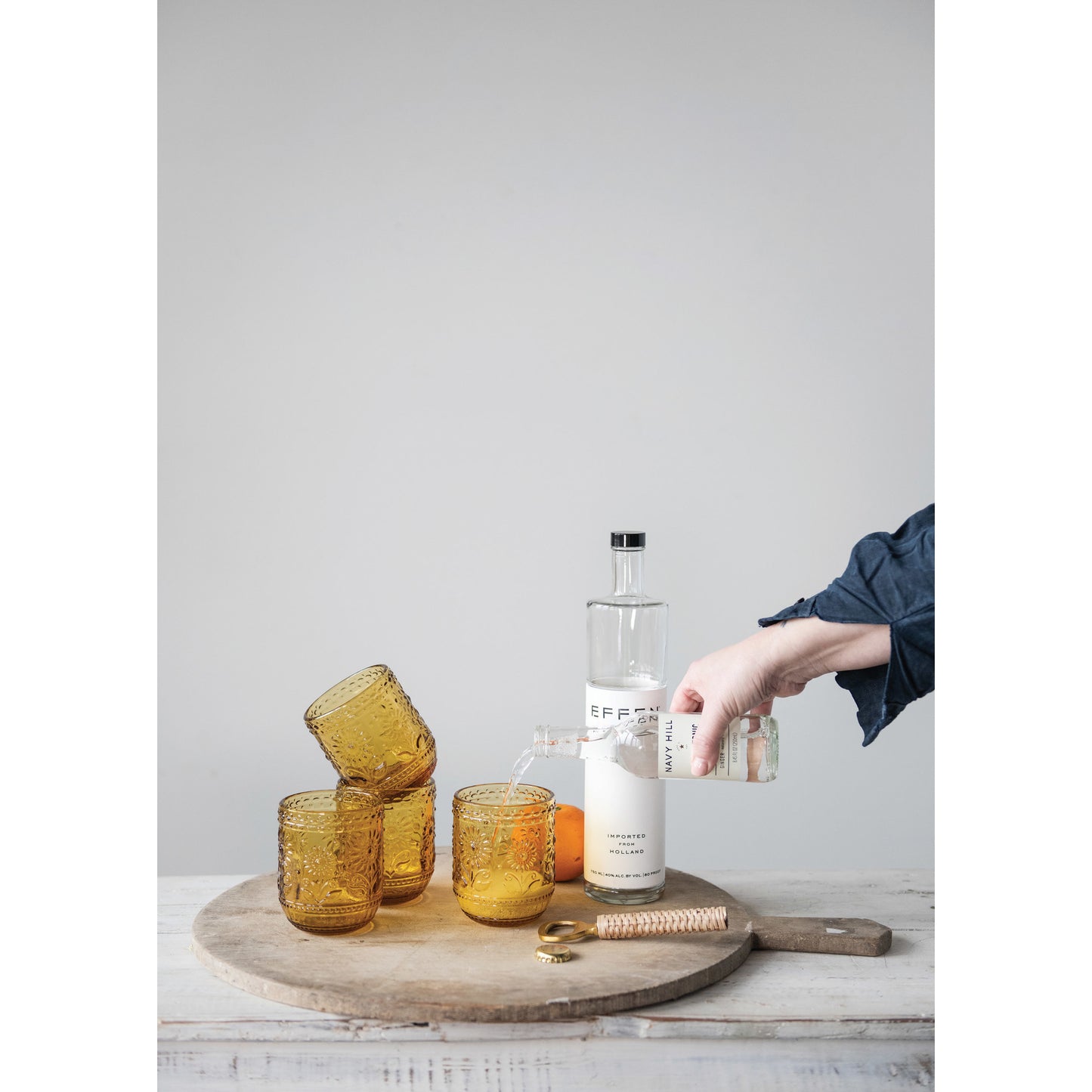 Embossed Drinking Glass, Amber