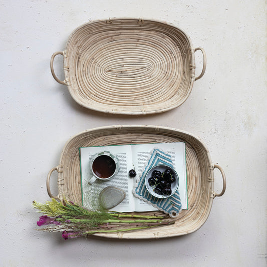 Hand Woven Rattan Tray w/ Handles