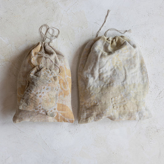 Vintage Cotton Kantha Drawstring Bag