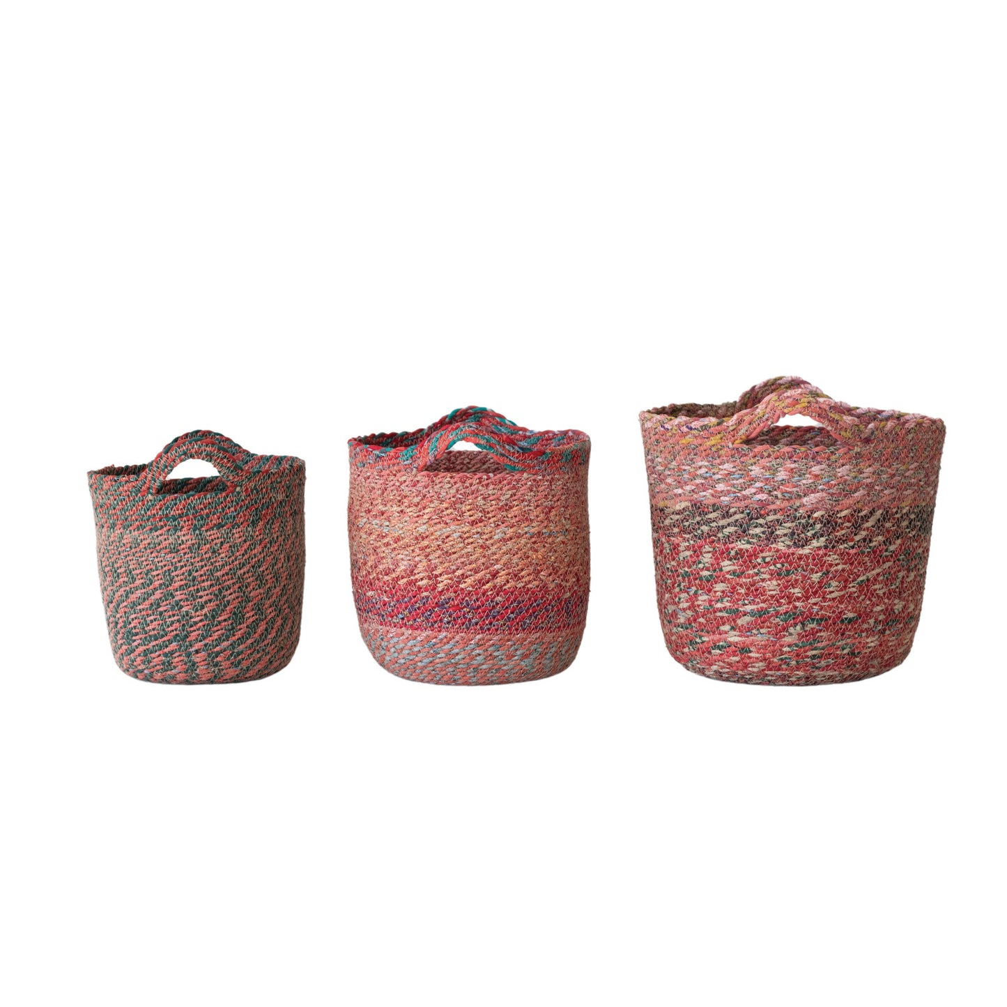 Hand woven sea grass & recycled fabric basket