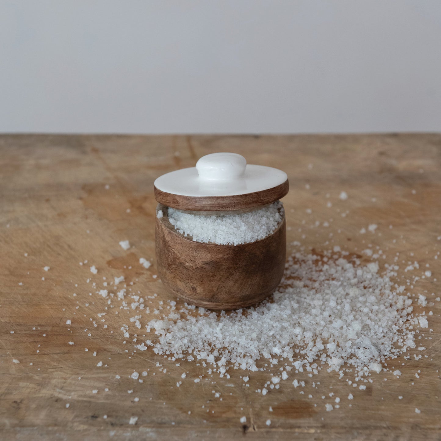 Mango Wood Pinch Pot w/ Enameled Lid