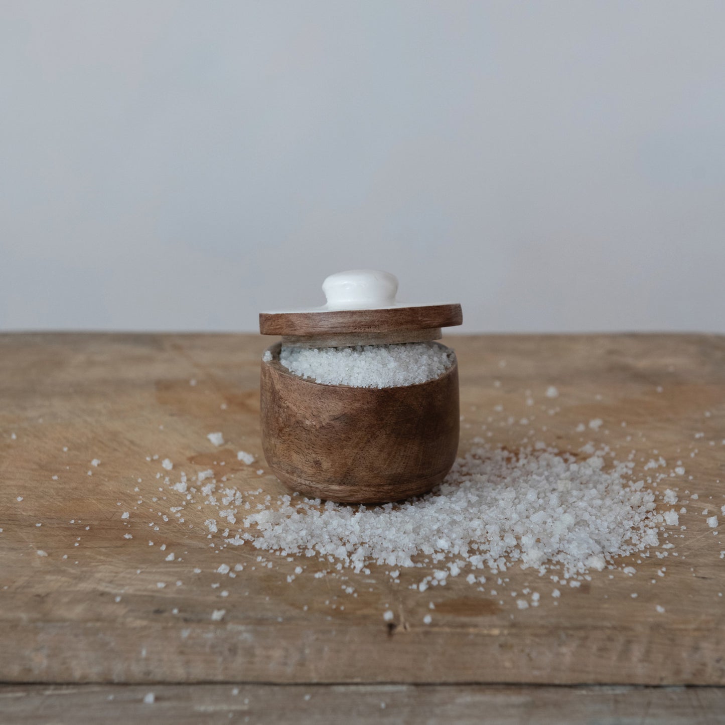 Mango Wood Pinch Pot w/ Enameled Lid