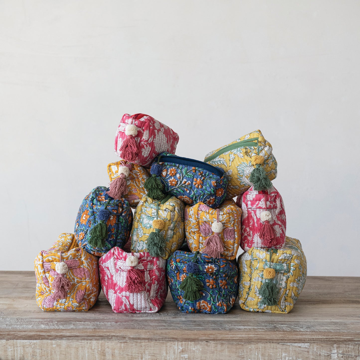 Quilted Cotton Block Print Zip Pouch