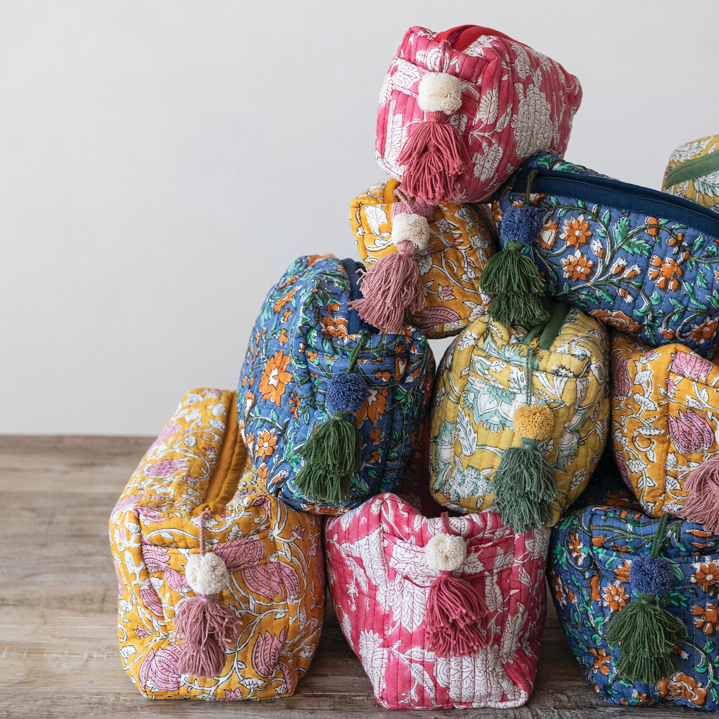 Quilted Cotton Block Print Zip Pouch
