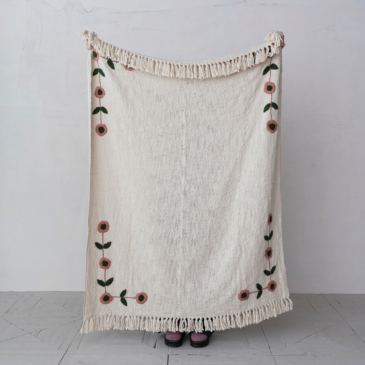 Hand Embroidered Slub Throw