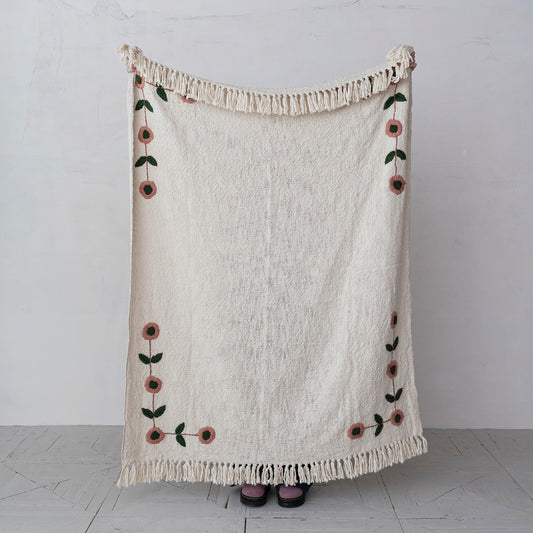 Hand Embroidered Slub Throw