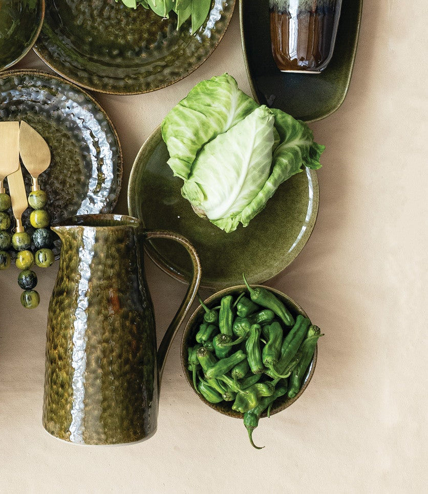 Green Stoneware Pitcher