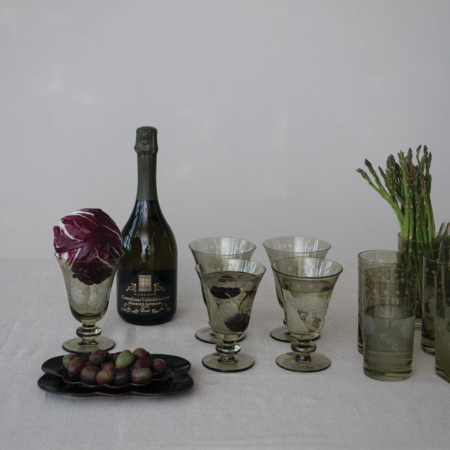 Etched Stemmed Wine Glass