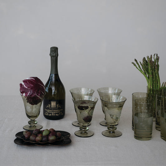 Etched Stemmed Wine Glass