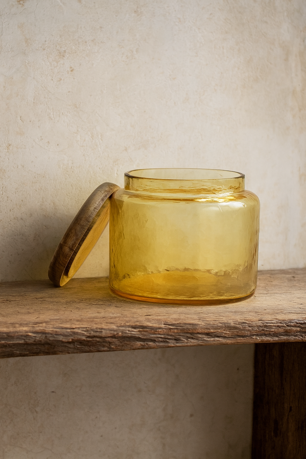 Hammered Glass Jar w/ Mango Wood Lid