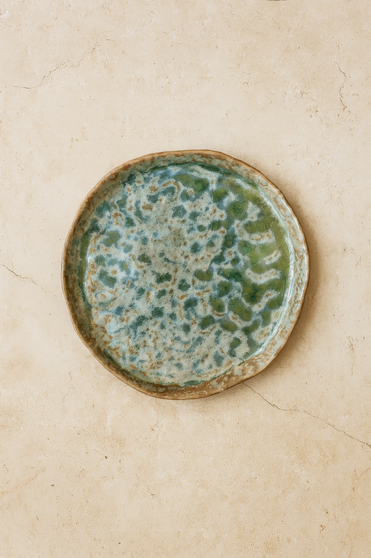 Stoneware Plate, Reactive Crackle Glaze