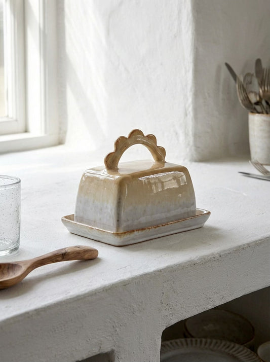Scalloped Stoneware Butter Dish