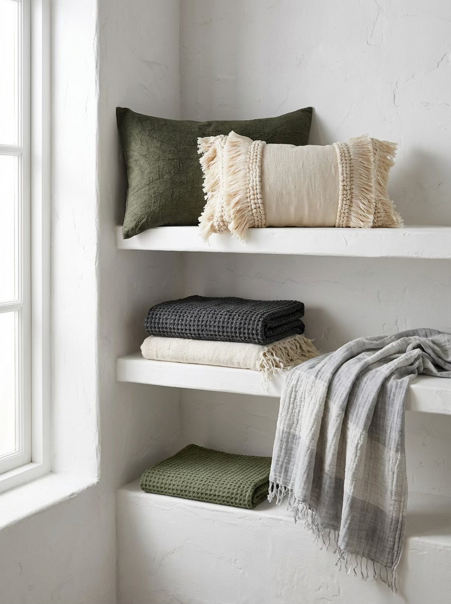 Chenille Fringe Lumbar Pillow