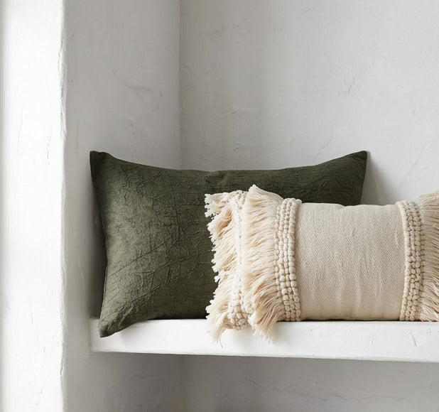 Chenille Fringe Lumbar Pillow