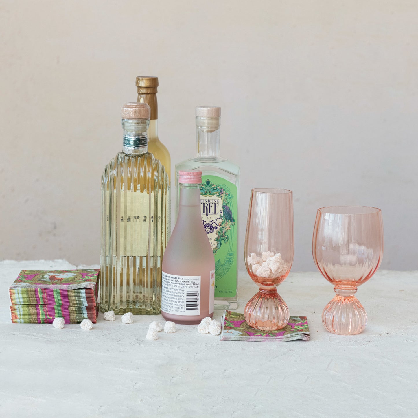 Ribbed Footed Wine Glass, Pink