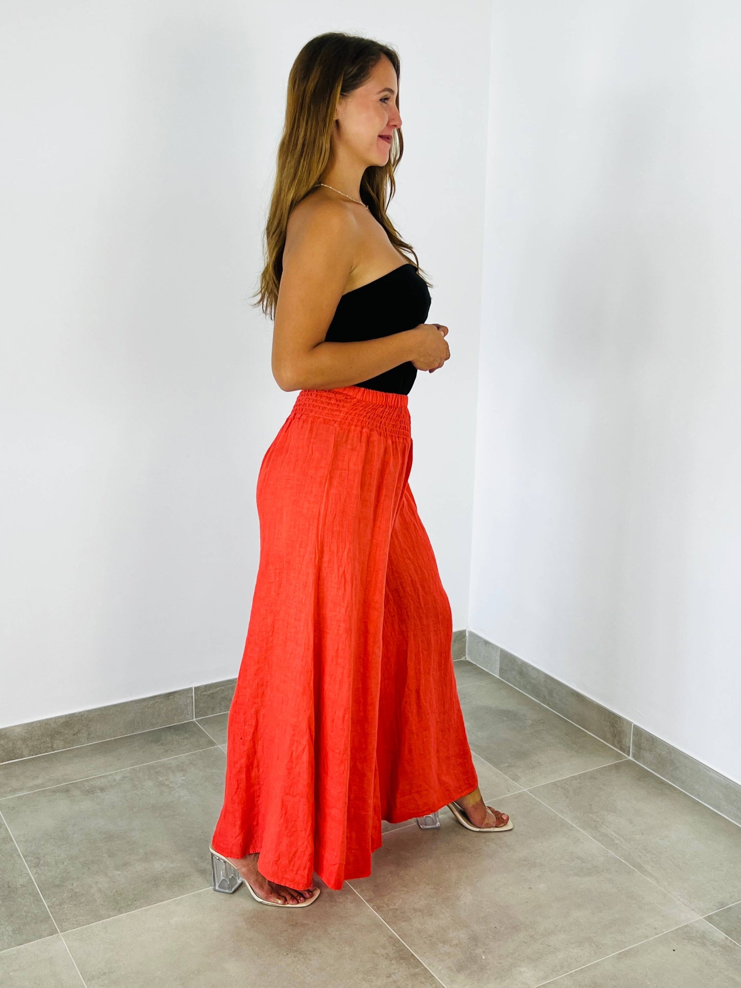 REF 30201 WIDE LEG LINEN PANTS 100%