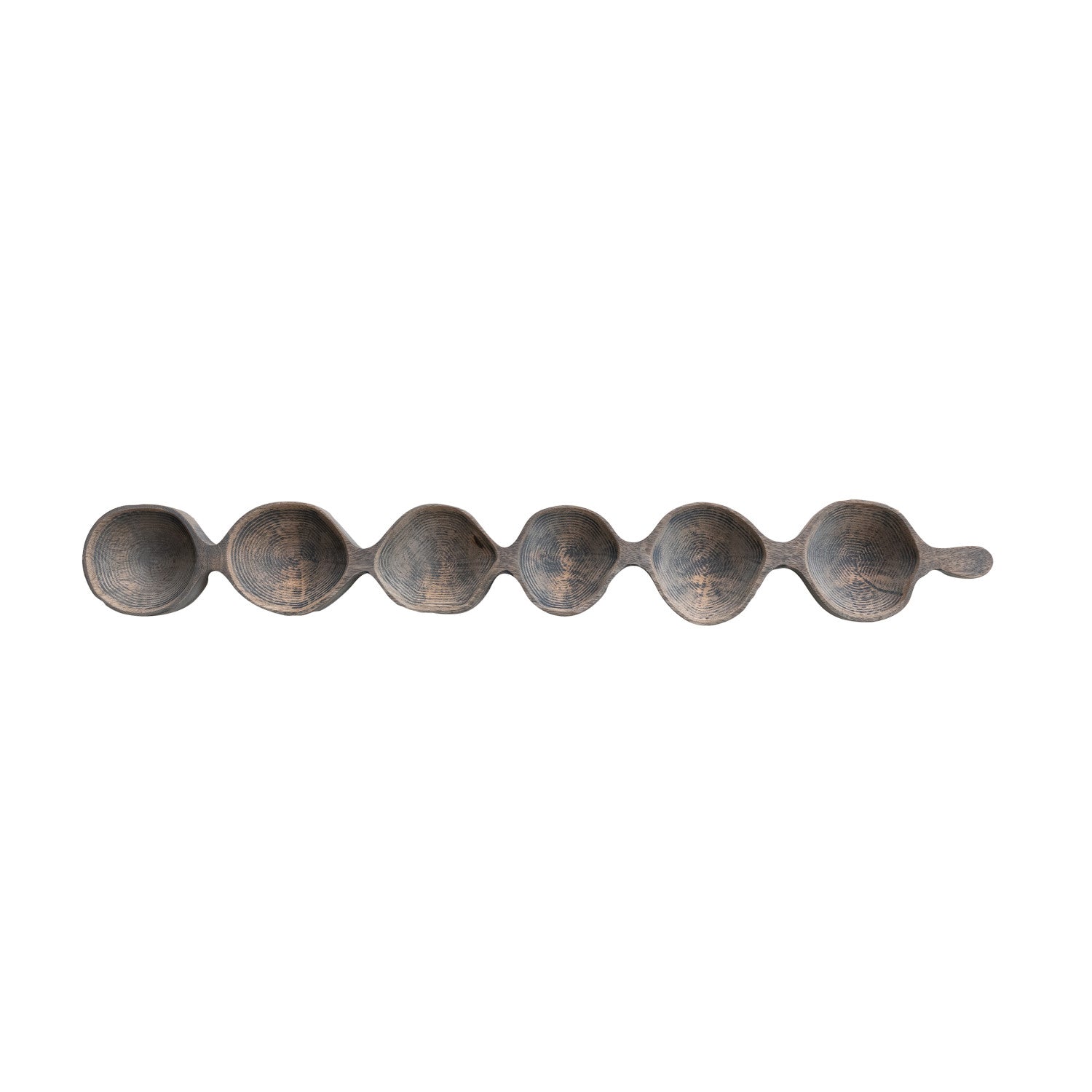 Carved Mango Wood Serving Dish with Handle & 6 Sections, Grey Washed