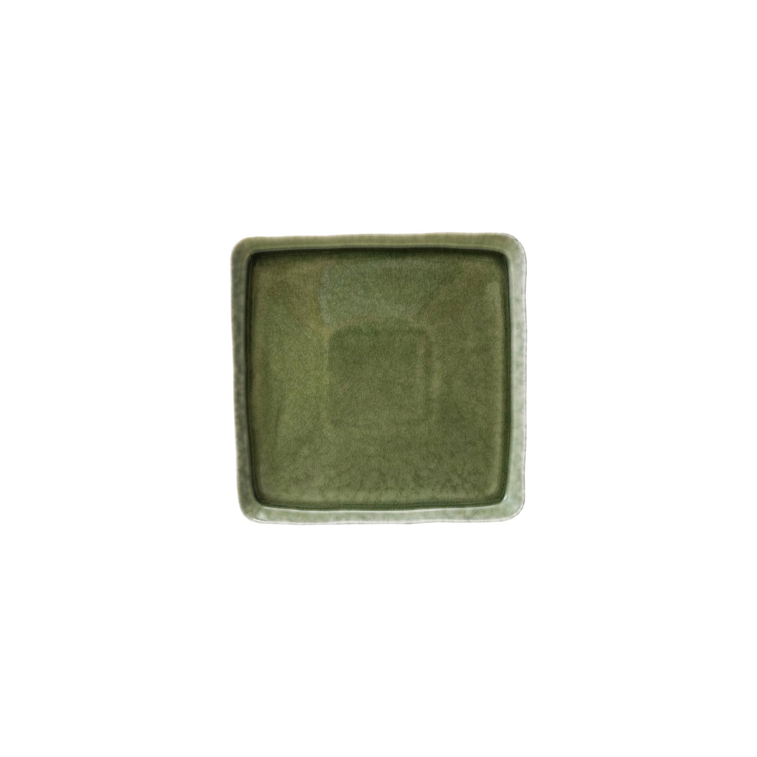 Stoneware Plate, Reactive Glaze, Green (Each One Will Vary)