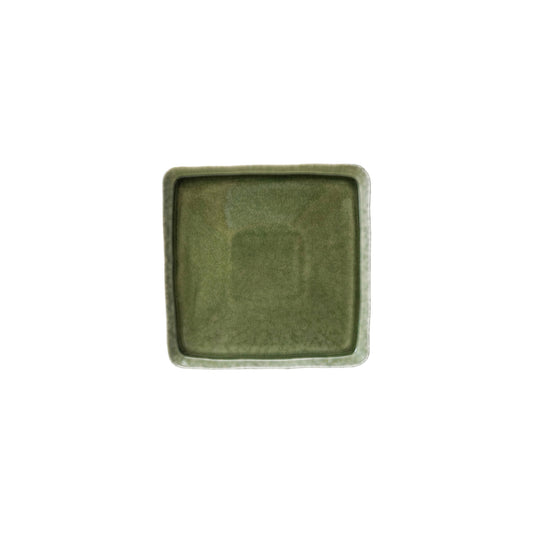 Stoneware Plate, Reactive Glaze, Green (Each One Will Vary)