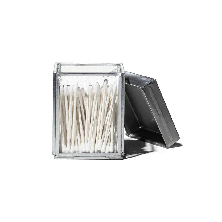 GLASS BOX W/RECYCLE STEEL LID - Cotton Swab