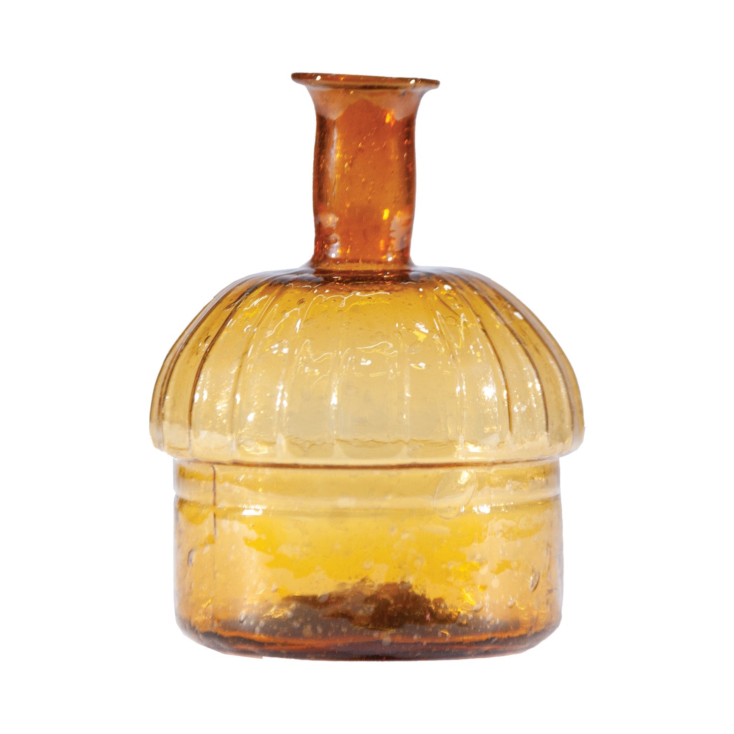 4" Round x 5"H Hand-Blown Embossed Seeded Glass Vase, Amber Color