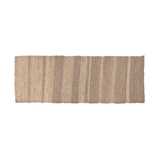 Hand-Woven Seagrass and Corn Husk Floor Runner with Stripes