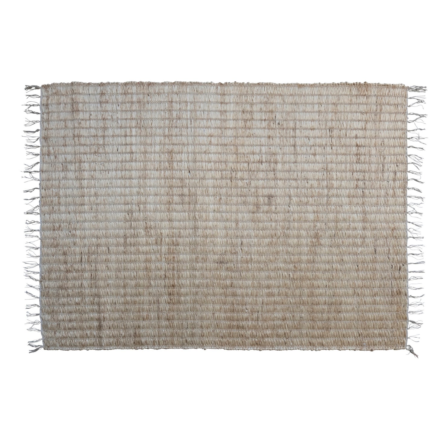 4' x 6' Woven Bleached Jute & Cotton Rug w/ Fringe, Natural