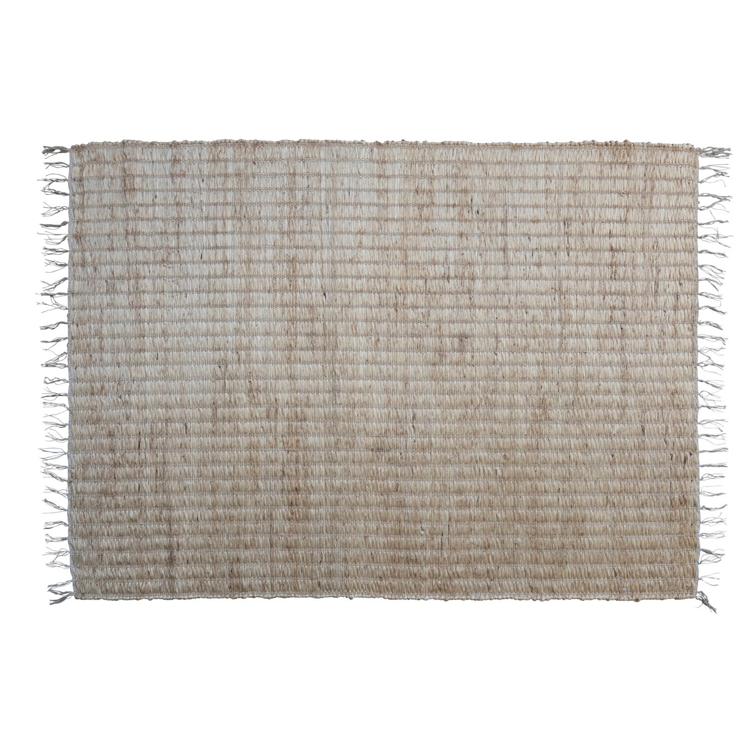 4' x 6' Woven Bleached Jute & Cotton Rug w/ Fringe, Natural
