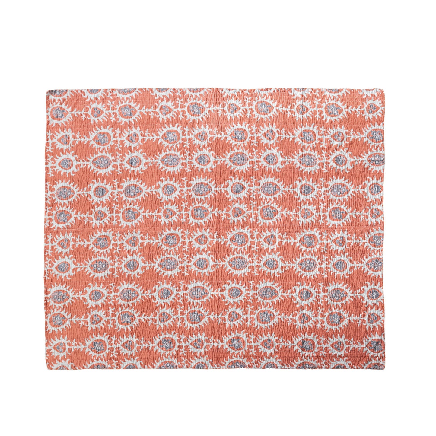 Cotton Voile Printed Throw w/ Suzani Pattern & Kantha Stitch