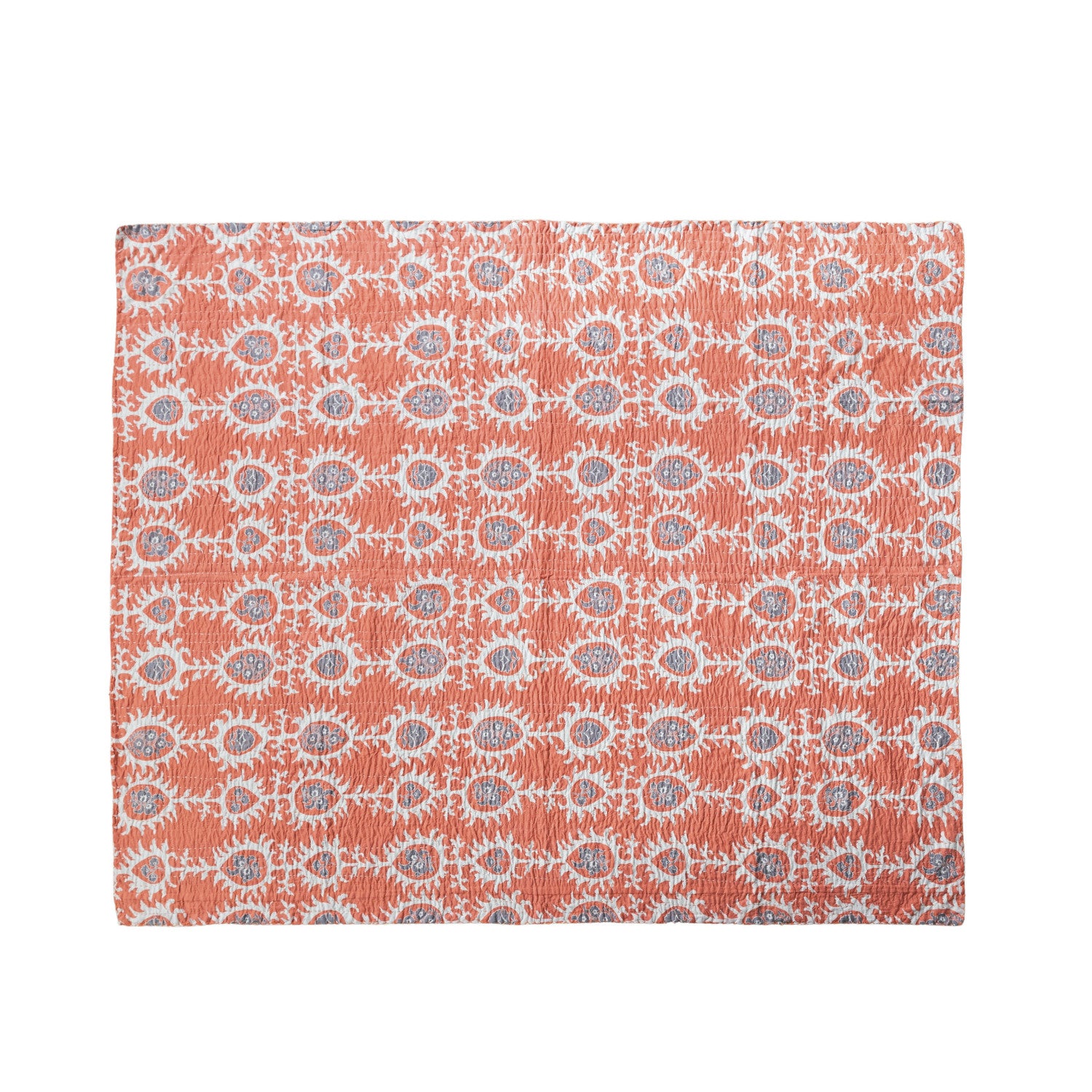 Cotton Voile Printed Throw w/ Suzani Pattern & Kantha Stitch
