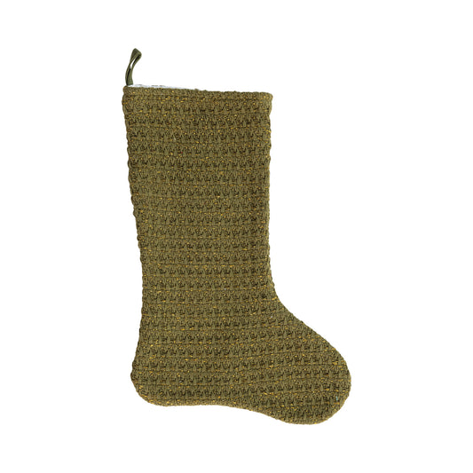 Woven Cotton Stocking w/ Metallic Gold Thread, Green