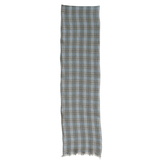 Woven Cotton Double Cloth Table Runner with Frayed Edges Plaid