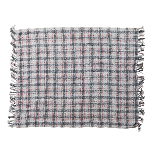 Hand-Woven & New Zealand Wool Slub Throw with Fringe